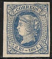 1864-ED. 68 ISABEL II 2 REALES AZUL S. ROSA - NUEVO-MH - Postfris – Scharnier