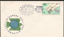 J) 1974 CUBA-CARIBE, UNIVERSAL POSTAL UNION CENTENARY, LETTER, DOVE, FDC - Lettres & Documents