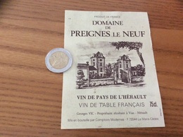 Etiquette « VIN DE PAYS DE L’HÉRAULT - DOMAINE DE PREIGNES LE NEUF - Georges VIC Vias (34)» - Languedoc-Roussillon