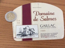 Etiquette De Vin «GAILLAC - Domaine De Salmes - Jean Paul PEZET MARSSAC (81)» 1989 - Gaillac