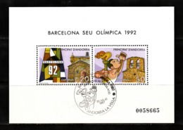Andorre Espagnol 1987 : Bloc Feuillet N° 2 Avec Timbres Yvert & Tellier N° 186 Et 187 Avec Oblitération 1er Jour. - Oblitérés