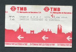 Ticket De Métro De Barcelone "TMB F.C. Metropolita De Barcelona S.A. - Billet De Transport - Europa