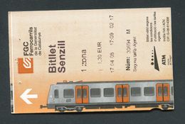 Ticket De Train De Barcelone "FGC Ferrocarrils" Billet De Transport - Europa