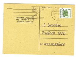 DDR-Karte Mit Mi.Nr. 3345 Stempel Dresden ( 21.1.91) Nach Hasselünne Werbestempel Spende Blut - Otros & Sin Clasificación