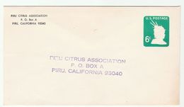 PIRU CITRUS ASSOCIATION Postal STATIONERY COVER USA 6c Stamps Statue Of Liberty Fruit - 1961-80