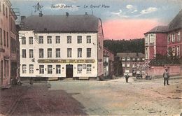 Saint-Hubert - La Grand'Place (animée, Colorisée, Hôtel Du Chemin De Fer, Emile Dumont) - Saint-Hubert