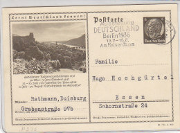 Hindenburg Ganzsache Motiv Heidelberg Aus DUISBURG 11.7.36 - Brieven En Documenten