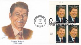 #3897 Ronald Reagan 40th US President 37-cent Issue Plate Number Block Of 4 FDC, 9 February 2005 Cover - 2001-2010