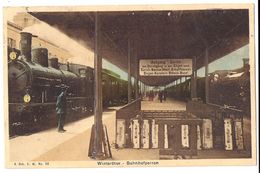 WINTERTHUR: Nahaufnahme Dampfzüge, Bahnhofperron, Destinationstafeln Coloriert 1908 - Winterthur