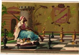 1 Trade Card Chromo CHESS Game, Jeu D' ECHECS,  SCHACH  Spiel Pub Litho  BOGNARD  La Tour Noir DEFENDU Par Le Roi Berber - Chess