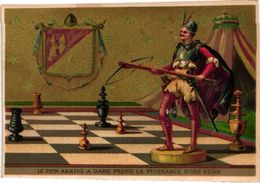 1 Trade Card Chromo  CHESS Game, Jeu D'  ECHECS,  SCHACH SPIEL  Pub Litho BOGNARD  Le Pion Arrivé A Dame ....RARE - Chess