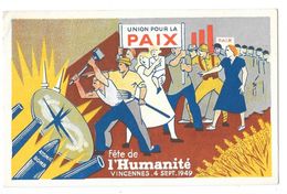 VINCENNES (94) Politique Parti Communiste Carte Illustrée Fete De L'Humanité 1949 - Vincennes