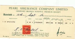 Guernsey - Pearl Assurance Co, Renewal Receipt With Revenue Stamp Dated 1956 - Royaume-Uni