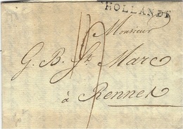 1802 - Letter From Amsterdam To Rennes ( France ) -entr.  " HOLLANDE " 35 Mm Black - ...-1852 Voorlopers