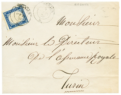 21 REIGNIER" : 1859 SARDAIGNE 20c Non Touché Obl. REIGNIER Sur Enveloppe Pour TURIN. Bureau RARE. TB. - Altri & Non Classificati