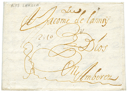 44 1687 Taxe "2.10" Manus. Sur Lettre Avec Texte De SEVILLE (ESPAGNE) Pour AMBEREZ(ANVERS BELGIQUE). TTB. - Andere & Zonder Classificatie