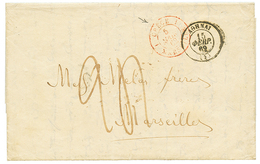 53 1862 Cachet Rouge GRECE 1 MARSEILLE + Taxe 24 Sur Lettre D' ATHENES Pour MARSEILLE. TB. - Andere & Zonder Classificatie