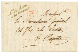 84 1854 Cachet De Franchise Mre De La MARINE ET DES COLONIES + PD Rouge Sur Lettre Pour TAHITI. Verso, BUREAU MARITIME L - Autres & Non Classés