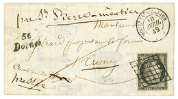 102 NIEVRE : 1849 20c(n°3) Obl. Grille + CURSIVE 56 DORNES + T.15 MOULINS-S-ALLIER Sur Lettre Avec Texte. Superbe. - 1849-1850 Cérès