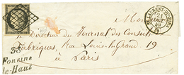 104 JURA : 1849 20c(n°3) TB Margé Obl. Grille + Cursive 38 FONCINE/LE-HAUT + T.15 ST LAURENT-DU-JURA Sur Lettre Pour PAR - 1849-1850 Cérès