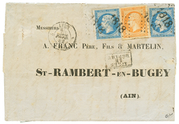 128 "Cachet D' ESSAI 1818 De LYON" : 1852 20(n°14)x2 + 40c(n°16) Obl. Cachet 1818 Baton Sur Lettre De LYON Pour Le BUGEY - Other & Unclassified