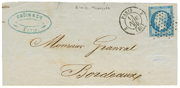 130 "ETOILE Tronquée De PARIS" : 1859 20c(n°14) TTB Margé Obl. ETOILE Tronquée Sur DEVANT De Lettre Pour BORDEAUX. RARET - Autres & Non Classés