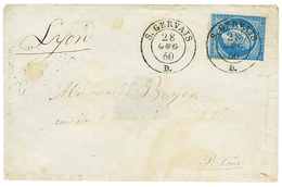 144 1860 20c(n°14) Pd Obl. Cachet Sarde S.GERVAIS Sur Enveloppe Pour LYON. RARE. TB. - Andere & Zonder Classificatie