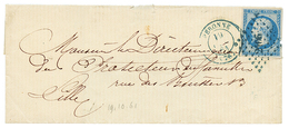 146 "PETIT CHIFFRE En BLEU" 1861 20c(n°14) TB Margé Obl. PC 2106 Bleu + T.15 PERONNE En Bleu Sur Lettre Pour LILLE. Supe - Sonstige & Ohne Zuordnung