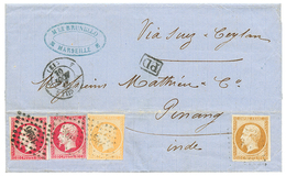 155 Destination MALAYA : 1861 FRANCE 10c + 40c+ 80c(x2) Pd Obl. PC 1896 Sur Lettre De MARSEILLE Via SUEZ & CEYLON Pour P - Other & Unclassified