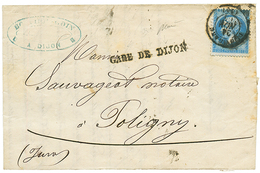 160 1864 20c(n°22) Obl. T.15 DIJON-GARE + Cachet Linéaire GARE DE DIJON Sur Lettre Pour POLIGNY. TTB. - 1862 Napoléon III