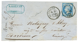 162 1866 20c(n°22) Obl. Bureau De PASSE 897 + T.15 LA CHARITE Sur Lettre Pour BORDEAUX. RARE. Superbe. - 1862 Napoleon III