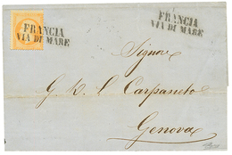 165 1863 40c(n°23) Obl. FRANCIA VIA DI MARE Sur Lettre Pour GENOVA(ITALIE). Superbe. - 1862 Napoleon III