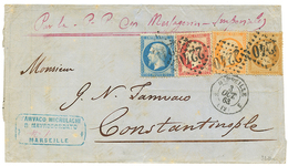 168 "Quadricolore Pour CONSTANTINOPLE" : 1863 10c(n°21) + 20c(n°22)+ 40c(n°23) + 80c(n°24) Obl. GC 2240 Sur Lettre De MA - 1862 Napoléon III.