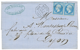 172 1864 20c(n°22)x2 Obl. Etoile 24 + LEVEE EXCEPTIONNELLE PARIS DS2/1e Sur Lettre Pour LYON. TTB. - 1862 Napoléon III