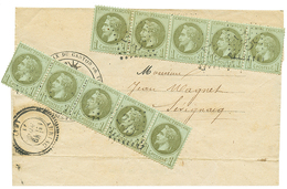 174 1871 2 Bandes De 5 Du 1c Lauré(n°25) Obl. GC 235 + T.24 AURIAC Sur Lettre Pour SEVIGNACQ. Léger Pli Sur 1 Timbre. TB - 1862 Napoléon III