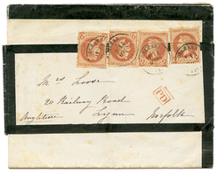 175 "Affrt à 8c Pour L'ANGLETERRE" : 1869 2c(n°26)x4 Obl. T.16 ORLEANS Sur Bande Avec IMPRIME Complet Pour NORFOLK(ANGLE - 1862 Napoléon III