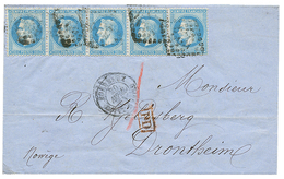 178 1868 Bande De 5 Du 20c(n°29) + BORDEAUX BOITE MOBILE Sur Lettre Pour DROTHEIN (NORVEGE). TTB. - 1862 Napoleone III