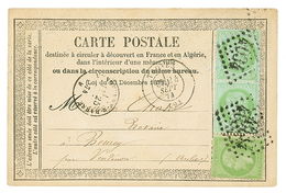 210 1874 Mixte 2 émissions 5c EMPIRE + 5c CERES(x2) Obl. GC 4034 + T.17 TROYES Sur CARTE PRECURSEUR. TB. - 1871-1875 Ceres