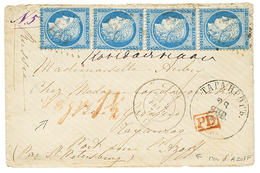 212 "1F Pour La Mer D' AZOFF (RUSSIE)" : 1874 25c(n°60)x4 Obl. GC + T.17 CAEN + Marque D' Entrée Rouge ".GR: 1 1/2" Sur  - 1871-1875 Cérès