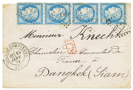 214 Tarif PRE-UPU Pour Le SIAM : 1874 Bande De 4 Du 25c CERES (n°60) Obl. Ambulant EP2° + GARE DE COMPIEGNE Sur Envelopp - 1871-1875 Ceres