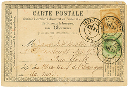 219 "Tarif VOIE De MER à 20c" : 1876 CERES 5c + 15c Obl. ISSY-S-SEINE Sur CARTE PRECURSEUR Pour NEW-YORK(ETATS-UNIS). Tr - 1871-1875 Cérès