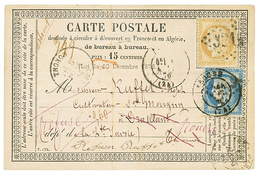 224 1876 CERES 15c + 25c Obl. GC + T.17 ROUEN Sur CARTE PRECURSEUR (picage Privé Au Verso) RECOMMANDEE. TB. - 1871-1875 Cérès