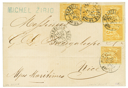 235 1879 3c SAGE Jaune(n°86)x5 Obl. MARSEILLE Sur Lettre Pour NICE. Léger Pli Sur Un Timbre. Affranchissement RARE. TB. - 1876-1878 Sage (Typ I)