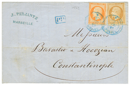 283 1862 10c(n°21)+ 40c(n°23) Obl. Cachet Bleu Du Paquebot CYDNUS Sur Lettre De MARSEILLE Pour CONSTANTINOPLE. RARE. TB. - Oblitérés