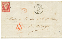 288 1863 80c(n°17) TB Margé Obl. ANCRE + MONTEVIDEO Sur Lettre Pour MALAGA(ESPAGNE). Superbe. - Oblitérés