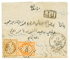 304 "ALEXANDRIE Pour JAFFA" : 1860 10c(n°13) + 40c(n°16) Obl. PC 3704 + ALEXANDRIE EGYPTE Sur Lettre(texte En Arabe) Pou - Sonstige & Ohne Zuordnung