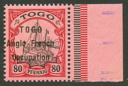 422 TOGO - ANGLO FRENCH OCCUPATION 80pf(n°40) Neuf Sans Charnière **. Ce Timbre Provient D'un Bloc De 37 (CERTIFICAT HOL - Autres & Non Classés