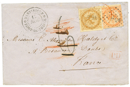 447 1866 AIGLE 10c+ 40c Obl. MQE + Taxe 6 + MARTINIQUE FORT-DE-FRANCE Sur Lettre Pour La FRANCE. TTB. - Sonstige & Ohne Zuordnung