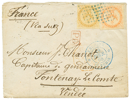 458 1868 AIGLE 10c + 40c Obl. 64 Pts Bleus + REUNION ST DENIS Bleu Sur Lettre Pour La FRANCE. TTB. - Autres & Non Classés