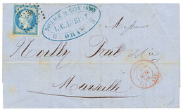 484 "ORAN BATEAU A VAPEUR En Rouge" : 1858 20c(n°14) Obl. PC 1896 + Cachet Rarissime ORAN BAT. A VAP. En Rouge (2 Ou 3 L - Autres & Non Classés